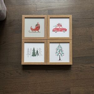 Festive Holiday Wall Art Set with Wooden Frame